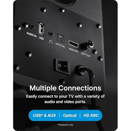 Majority Hangszóró 2.0 - D50X Fekete (60W, Bluetooth 5.3, USB, AUX, HDMI ARC, RCA, USB, Optikai, Távírányító)