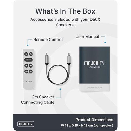 Majority Hangszóró 2.0 - D50X Fekete (60W, Bluetooth 5.3, USB, AUX, HDMI ARC, RCA, USB, Optikai, Távírányító)