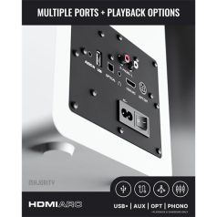   Majority Hangszóró 2.0 - D100X Fehér (100W, Bluetooth 5.3, USB, AUX, HDMI ARC, RCA, USB, Optikai, Távírányító)