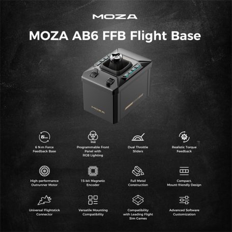 Moza Racing csomag - Flight AB6 Simulator szett (Direct Drive, 6Nm, 15bit, AB6 FFB Bázis, MHG Flightstick)