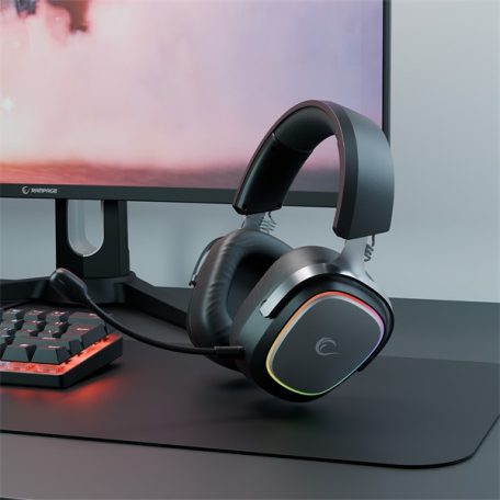 Rampage Fejhallgató - RETSU (1000mAh, Bluetooth+kábel+2,4Ghz, mikrofon, hangerőszabályzó, nagy-párnás, RGB, fekete)