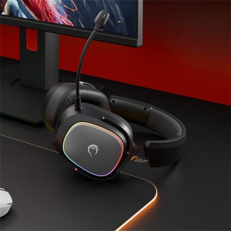 Rampage Fejhallgató - RETSU (1000mAh, Bluetooth+kábel+2,4Ghz, mikrofon, hangerőszabályzó, nagy-párnás, RGB, fekete)