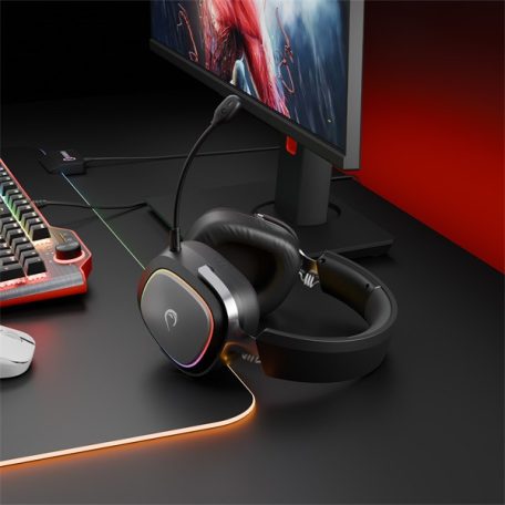 Rampage Fejhallgató - RETSU (1000mAh, Bluetooth+kábel+2,4Ghz, mikrofon, hangerőszabályzó, nagy-párnás, RGB, fekete)
