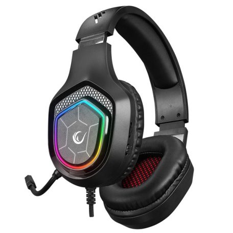 Rampage Fejhallgató - RM-K90 VECTOR (mikrofon, USB, 3,5 Jack, hangerőszabályzó, nagy-párnás, fekete)