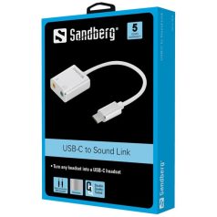   Sandberg Átalakító Kábel - USB-C to Sound Link (USB-C, 2x 3,5 mm jack, fehér)