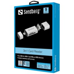   Sandberg Kártyaolvasó - Multi Card Reader (fehér-fekete; USB/USB-C/MicroUSB; SD;SDHC)