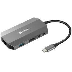   Sandberg Notebook Dokkoló - USB-C 6in1 Travel Dock (USB-C bemenet; HDMI+2xUSB3.0+USB-C+RJ45+SD kimenet)