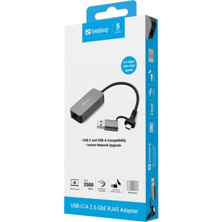 Sandberg Kábel Átalakító - USB-C/A 2.5 GbE RJ45 Adapter