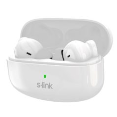   S-Link Fülhallgató Vezeték Nélküli - SL-TWS08 White (Bluetooth, ENC, Type-C, 4x HD mikrofon, 40 óra, fehér)