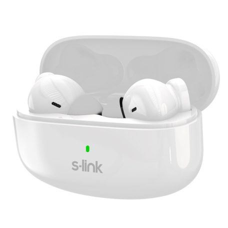 S-Link Fülhallgató Vezeték Nélküli - SL-TWS08 White (Bluetooth, ENC, Type-C, 4x HD mikrofon, 40 óra, fehér)