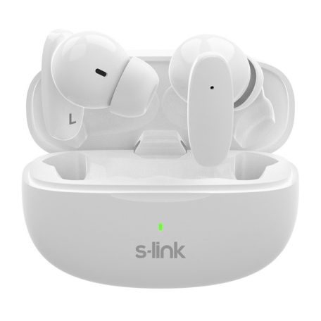 S-Link Fülhallgató Vezeték Nélküli - SL-TWS08 White (Bluetooth, ENC, Type-C, 4x HD mikrofon, 40 óra, fehér)
