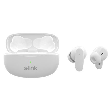 S-Link Fülhallgató Vezeték Nélküli - SL-TWS08 White (Bluetooth, ENC, Type-C, 4x HD mikrofon, 40 óra, fehér)