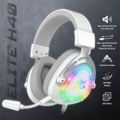   Spirit of Gamer Fejhallgató - ELITE H40 White (MultiPlatform, RGB, 3.5mm Jack, mikrofon, hangerőszabályzó, nagy-párnás)