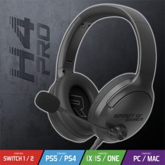   Spirit of Gamer Fejhallgató - PRO-H4 Black (MultiPlatform, mikrofon, 3.5mm jack, hangerőszabályzó, fekete)