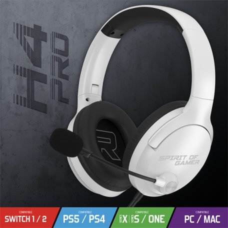 Spirit of Gamer Fejhallgató - PRO-H4 White (MultiPlatform, mikrofon, 3.5mm jack, hangerőszabályzó, fehér)