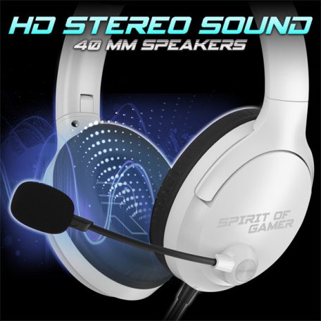 Spirit of Gamer Fejhallgató - PRO-H4 White (MultiPlatform, mikrofon, 3.5mm jack, hangerőszabályzó, fehér)