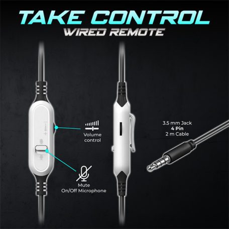 Spirit of Gamer Fejhallgató - PRO-H4 White (MultiPlatform, mikrofon, 3.5mm jack, hangerőszabályzó, fehér)