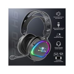   Spirit of Gamer Fejhallgató - PRO-H6 RGB Black (MultiPlatform, mikrofon, 3.5mm jack, hangerőszabályzó, 2m kábel, fekete)