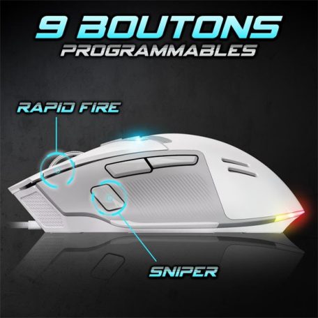 Spirit of Gamer Egér - ELITE-M60 White (Optikai, 20000 DPI, 1000Hz, 9 programozható gomb, RGB, vezetékes, fehér)