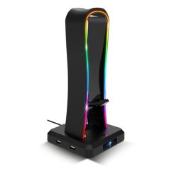   Spirit of Gamer Fejhallgató állvány - SENTINEL (4xUSB2.0, kábelvezetés, csúszásmentes talp, 11 RGB preset)