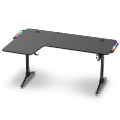   Spirit of Gamer Gamer Asztal - Headquarter 600 L (MDF lap, fém lábak, fekete, RGB LED háttérvilágítás, 160 x 60 x 75cm)