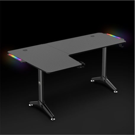 Spirit of Gamer Gamer Asztal - Headquarter 600 L (MDF lap, fém lábak, fekete, RGB LED háttérvilágítás, 160 x 60 x 75cm)
