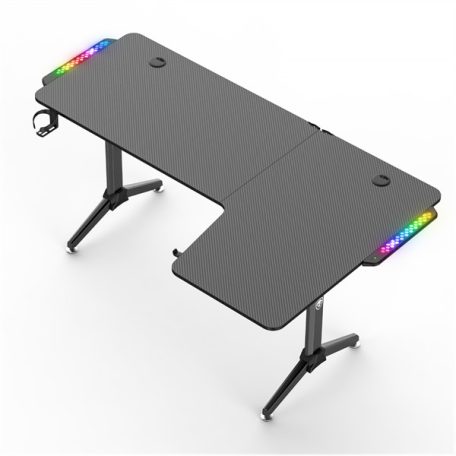 Spirit of Gamer Gamer Asztal - Headquarter 600 R (MDF lap, fém lábak, fekete, RGB LED háttérvilágítás, 160 x 60 x 75cm)