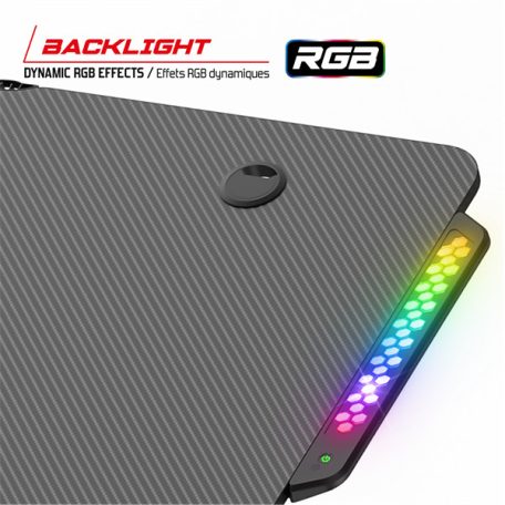 Spirit of Gamer Gamer Asztal - Headquarter 600 R (MDF lap, fém lábak, fekete, RGB LED háttérvilágítás, 160 x 60 x 75cm)