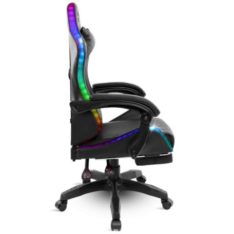 Spirit of Gamer szék - SIRIUS (RGB, állítható dőlés/magasság; kihajtható lábtartó; max.120kg-ig, fekete)
