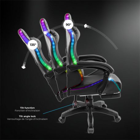 Spirit of Gamer szék - SIRIUS (RGB, állítható dőlés/magasság; kihajtható lábtartó; max.120kg-ig, fekete)