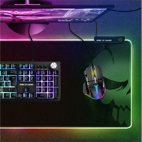 Spirit of Gamer Egérpad - Darkskull RGB - XXXL (RGB háttérvilágítás, USB Hub, 900 x 400 x 4mm; fekete)
