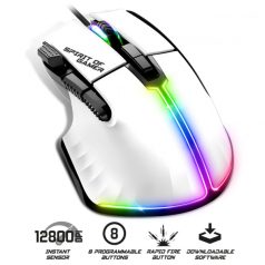   Spirit of Gamer Egér - PRO-M5 Arctic (Optikai, 12800DPI, 1000Hz, 8 gomb, harisnyázott kábel, fehér)