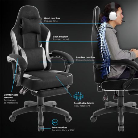 Spirit of Gamer szék - RAVEN (állítható dőlés/magasság; kihajtható lábtartó; max.120kg-ig, fekete)