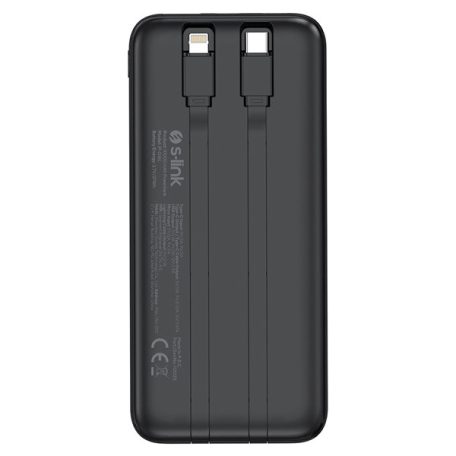 S-Link Powerbank - IP-G16L 10000mAh (3x Type-C, Lightning, 20W PD, led, fekete)