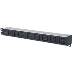   Manhattan elosztó - 19" 1U Rackmount elosztó, 8db C19 aljzat, 2m eltávolítható kábel, ki-be kapcsológomb