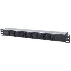 Manhattan elosztó - 19" 1U Rackmount elosztó, 8db C13 aljzat kiesés gátlóval (Anti-Shedding), 2m eltávolítható kábel