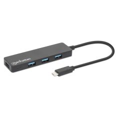   Manhattan USB HUB - 4db USB 3.0 Type-C Hub, USB-C Male to 4db USB-A Females, Fekete