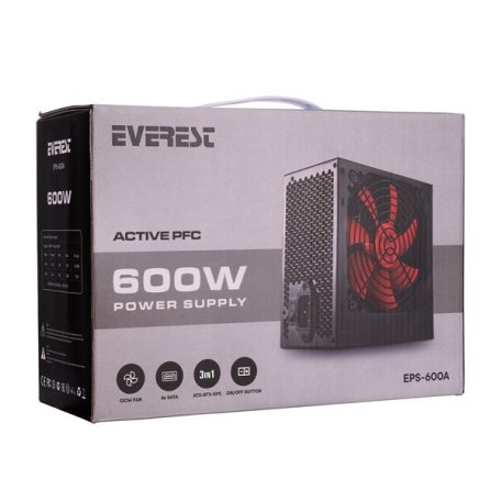 Everest Tápegység - 600W EPS-600A  (12cm ventilátor, Aktív PFC)