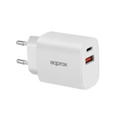   APPROX Telefontöltő - USB Type-C, USB-A port, 20W gyorstöltő + 1m USB Type-C kábel, Fehér