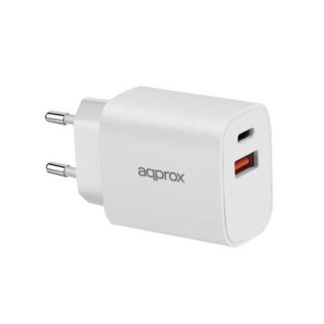 APPROX Telefontöltő - USB Type-C, USB-A port, 20W gyorstöltő + 1m USB Type-C kábel, Fehér