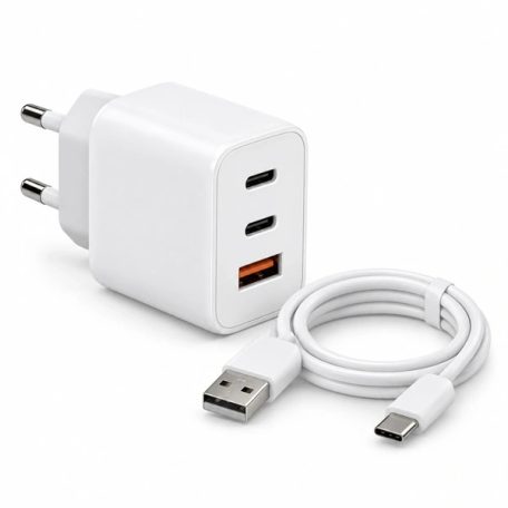 APPROX Telefontöltő - USB Type-C, USB-A port, 35W gyorstöltő + 1m USB Type-C kábel, Fehér