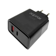   APPROX Telefontöltő - USB Type-C, USB-A port, 45W gyorstöltő + 1m USB Type-C kábel, Fekete