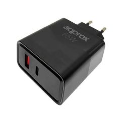   APPROX Telefontöltő - USB Type-C, USB-A port, 65W gyorstöltő + 1m USB Type-C kábel, Fekete