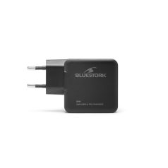   Bluestork Hálózati töltő - PW-BS-65-GAN-C (USB-C, 65W, 1,8m kábel, gyorstöltés, fekete)