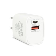   Delight Telefon töltő  - 1db Type-C + 1db USB PD20W gyorstöltéssel, Fehér