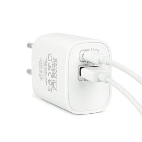 Delight Telefon töltő  - 1db Type-C + 1db USB PD20W gyorstöltéssel, Fehér