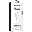S-Link Hálózati töltő - AND-EC14B Lightning  (1db USB, 5V/1A, 5W, Lightning-USB 100cm adat+töltőkábel, fehér)