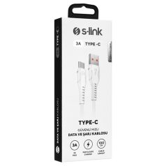   S-Link kábel - SL-X243 (3A, 15W, Gyorstöltés, Type-C, 100cm adat+töltőkábel, fehér)