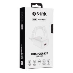   S-Link Hálózati töltő - SL-EC40L (1db USB, 5V/2.4A, 12W, Gyorstöltés, Lightning-USB 100cm adat+töltőkábel, fehér)