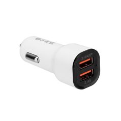   S-Link Autós töltő - SL-EC30L (2db USB, 5V/2.4A/3,4A, 17W, Lightning, 100cm adat+töltőkábel, fehér)